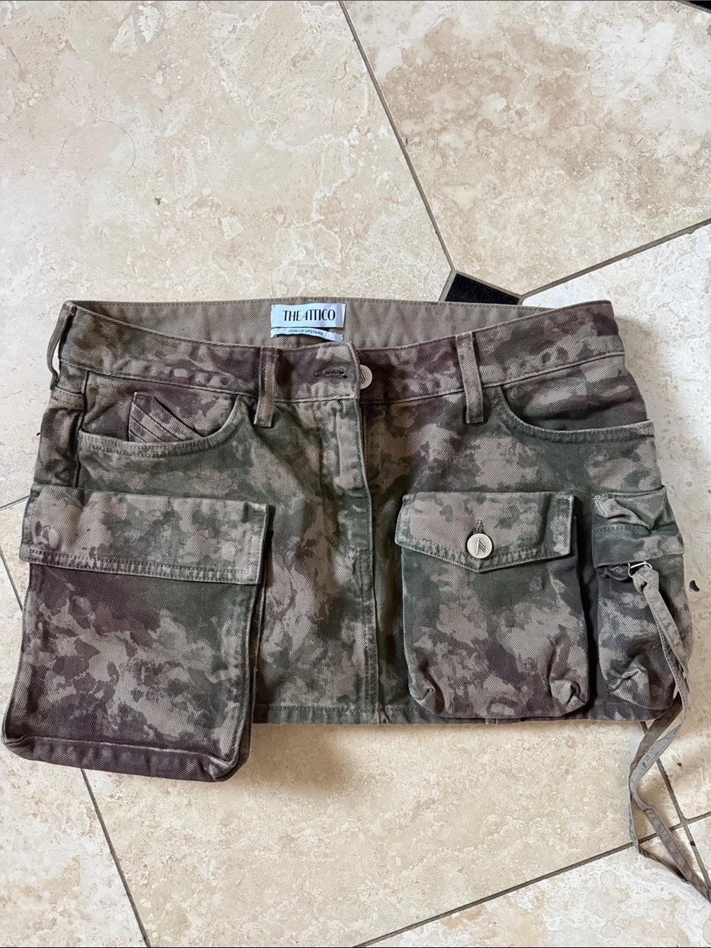 NEVER WORN The Attico Olive and Brown Camo Cargo Mini Skirt